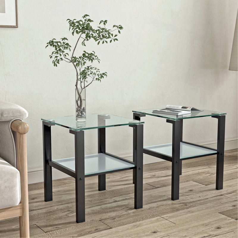 Table à thé en verre transparent à deux couches, polyvalente et élégante pour toute pièce.