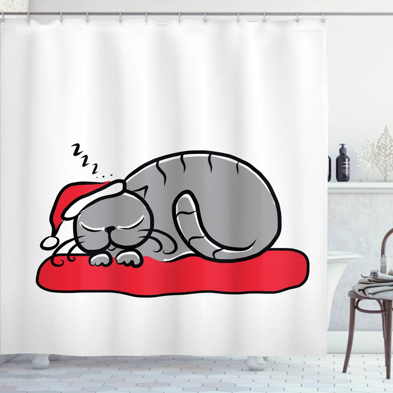 Rideau de douche Christmas Cat, H 70 po x l 69 po