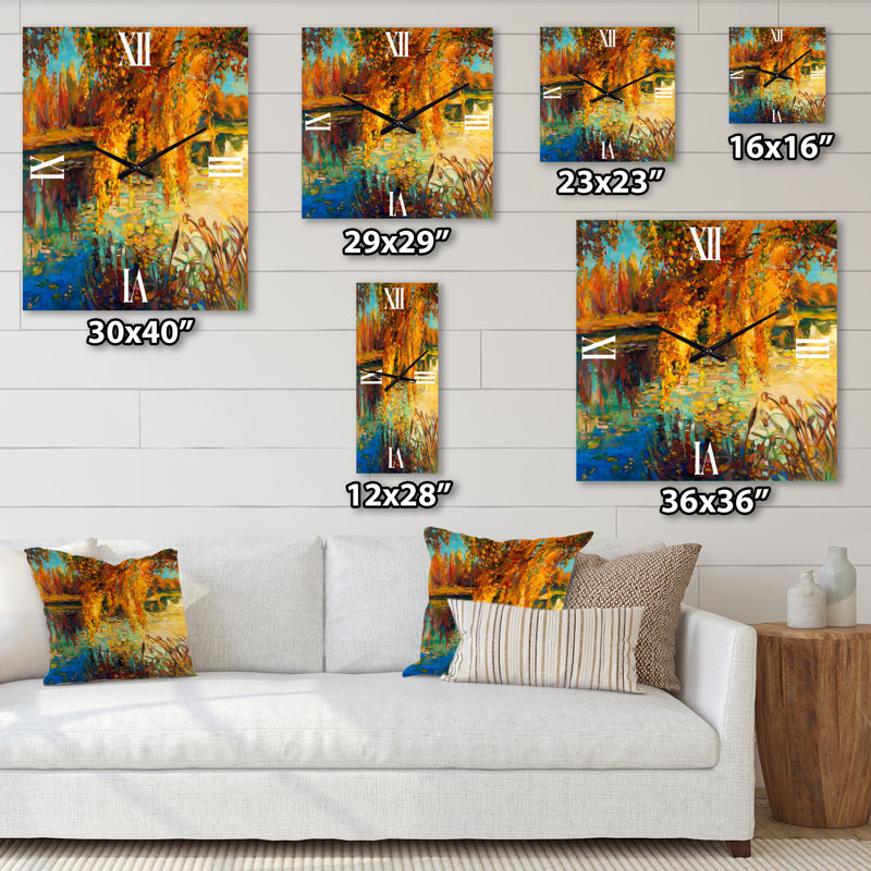 Horloge murale Orange Autumn Forest - Lake House, Petit