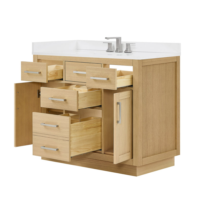 Ensemble de meuble-lavabo simple Beckett, Chêne gouffre, Noir mat, Quartz blanc