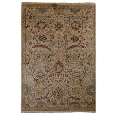 Global Rug One-of-a-Kind Hand-Knotted Pishawar Light Brown/Beige/Light Green/Light Blue 6'9" x 9' Wool Area Rug