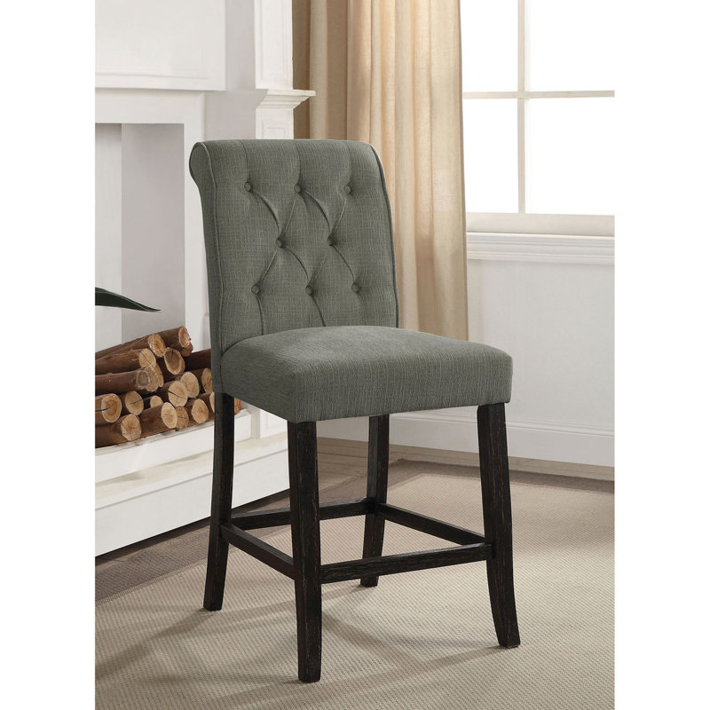 2 chaises de salle à manger rembourrées en tissu, noir et gris antique, avec boutons, coussin rembourré, bois massif, chaises avec possibilité de pièce (de 2), dossier, Rareté