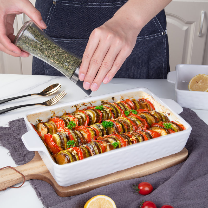 White Ceramic Non-stick Baking Dish Set with Handles, 12"/9"/7"