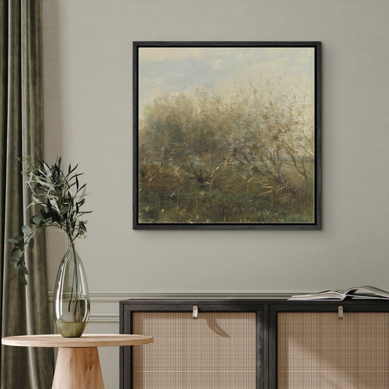 «Vintage Quiet Marshland Tranquil Waterside Reeds Wilderness Illustration Rustic French Country», H 16 po x l 16 po, Noir