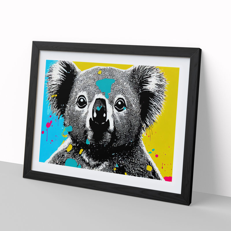 Koala Bear Splashed - Single Picture Frame Print, Black, 34cm H x 46cm W x 2cm D
