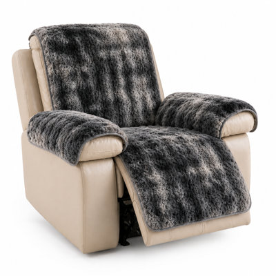 Faux Rabbit Fur Plush Recliner Sofa Cover Set with Separate Armrest Pads, Non-Slip Washable Furniture Protector for Armchair, Loveseat and 3-Seat Sofa