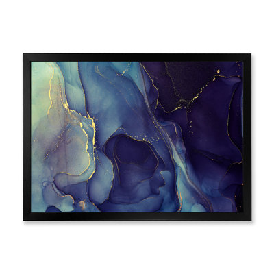 Abstract Canvas Wall Art, Blue Liquid Ink Painting Print - Blue Tender Liquid Ink Art