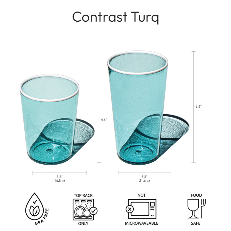 Verre à boire en acrylique Contrast - turquoise - 21,6 oz - ensemble de 6, 21,6 oz