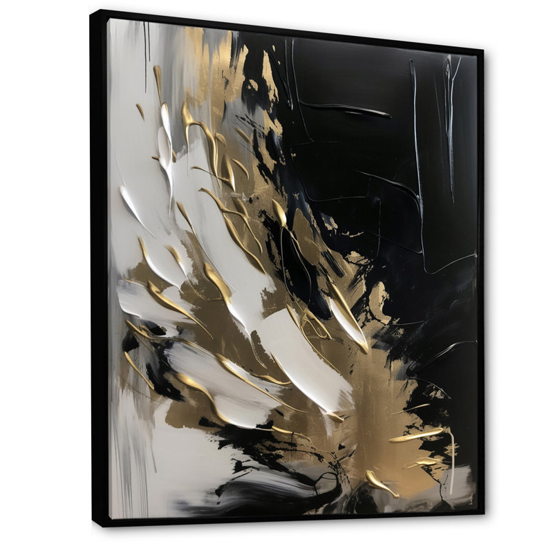 Organic Bliss Minimal Abstract Gold and Black - Art abstrait, peinture murale, H 40 po x l 30 po x P 1,5 po