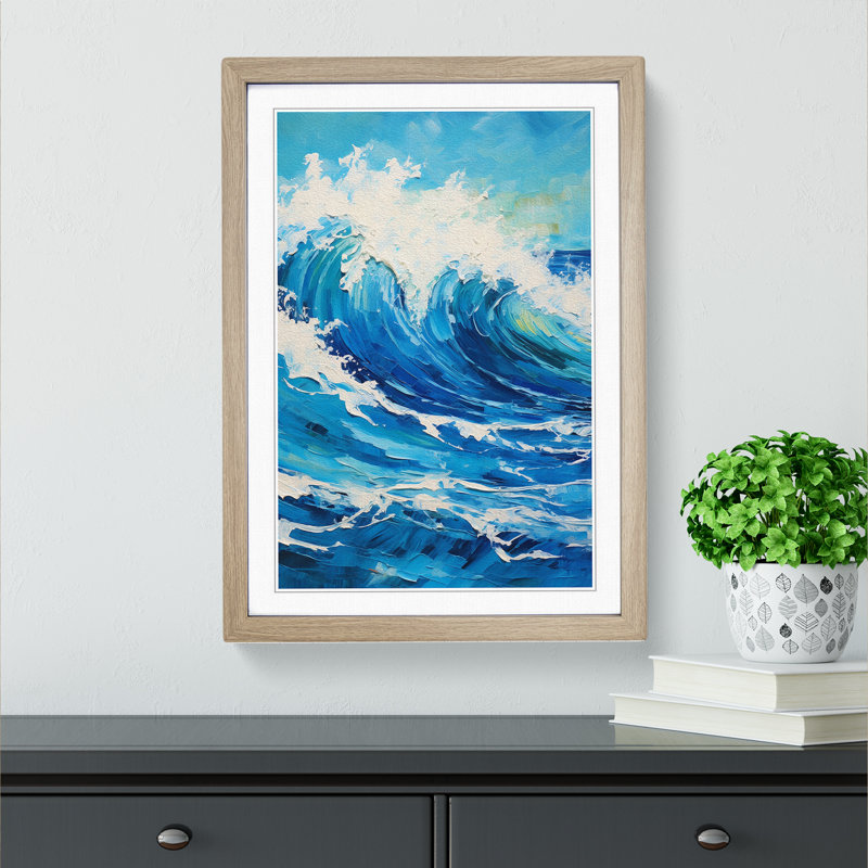 Ocean Expressionism - Single Picture Frame Print on Wood, Oak Framed, 46cm H x 34cm W x 2cm D