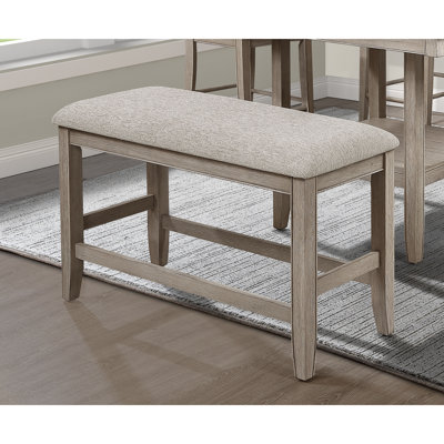 Counter Height Dining Bench In Tan/Brown, Upholstered Seat With Footrest, Solid Wood Base Transitional Grey, And Wooden Construction For