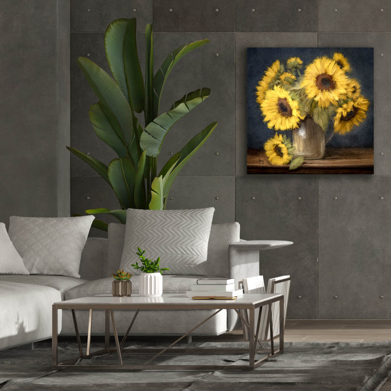 «Sunflowers In Pitcher» par Ashley Bradley, art mural sur toile, H 37 po x l 37 po