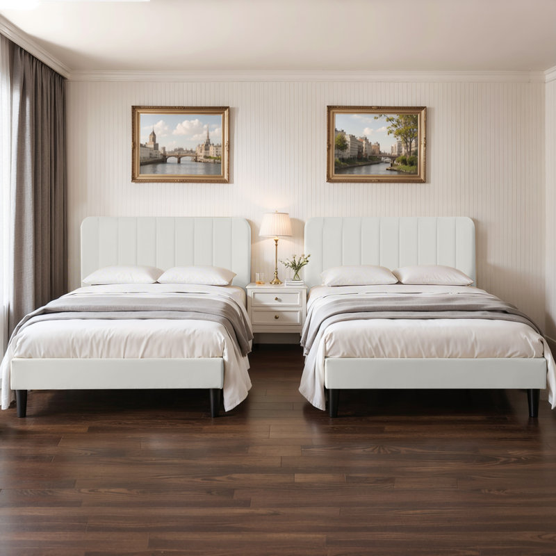 Double Size Upholstered Beds, Modern Platform Bed Frame With Adjustable Headboard, Wooden Slats Support, No Box Spring Needed, Easy to Assembly