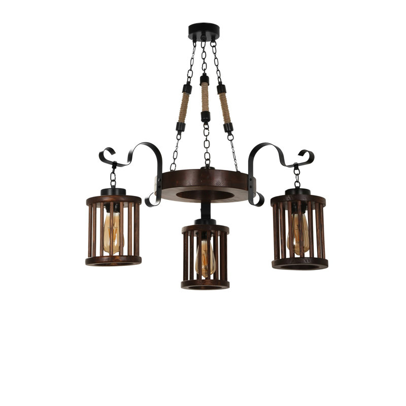 Lustre unique à 3 lumières avec accents en fer forgé Danica, Brun foncé