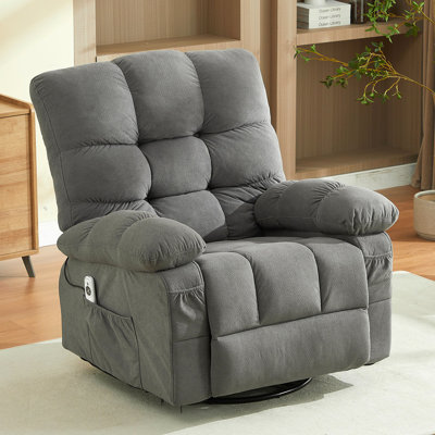 Massage Swivel Recliner Chair With Vibration Massage And Lumbar Heating For Adults,350LBS Oversized Rocker Recliner Single Sofa With Side Pocket And USB Charge Port For Living Room