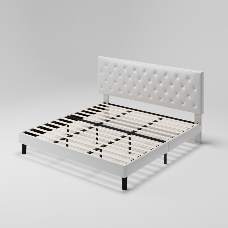 Darrach Upholstered Unfinished Platform Bed, King, White