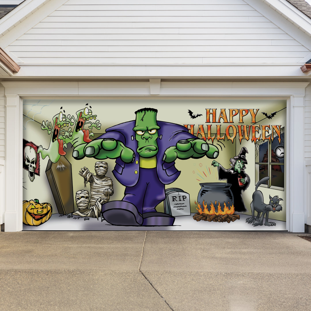 Frankenstein 7' x 16' Halloween Double Garage Door Banner - Outdoor Decorations My Door Decor