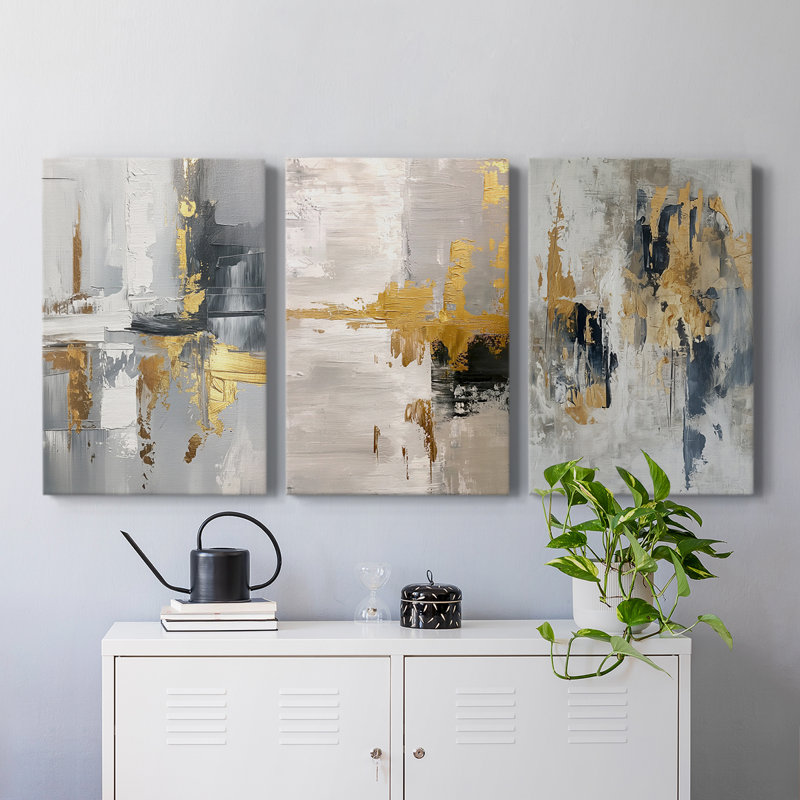 Abstract Series CLXIV -Set Of 3 Gallery Wrapped Canvas -Ready to Hang, 27" H x 18" W