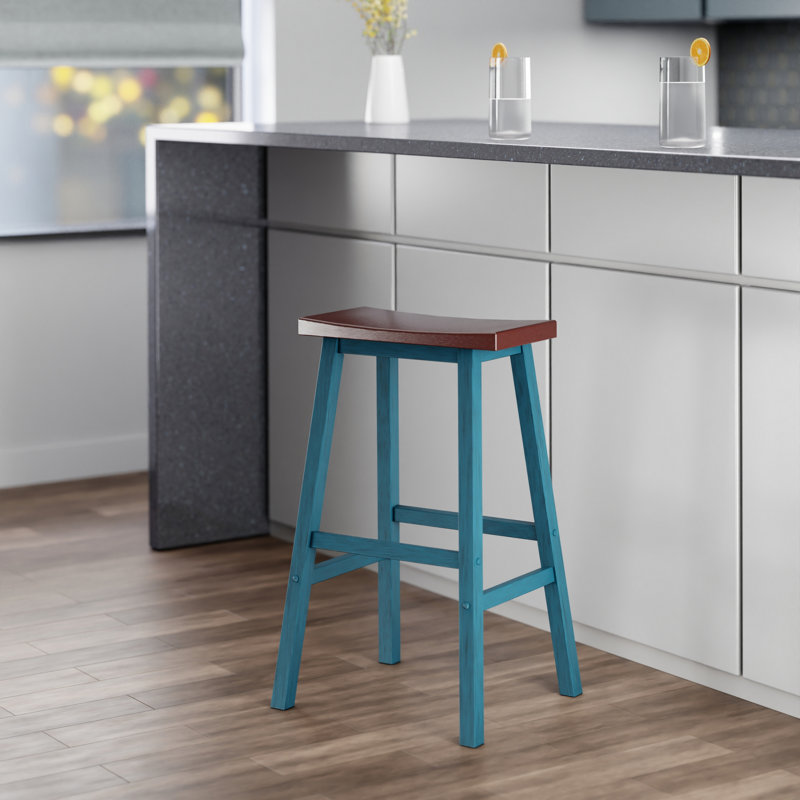 Tabouret de bar Satori, sarcelle rustique et noyer, Tabouret de bar (siège d'une hauteur de 28,86 po)