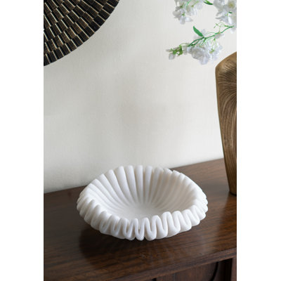 D9.5X2.5" Wavy Sand And Resin Bowl With Textured White Finish