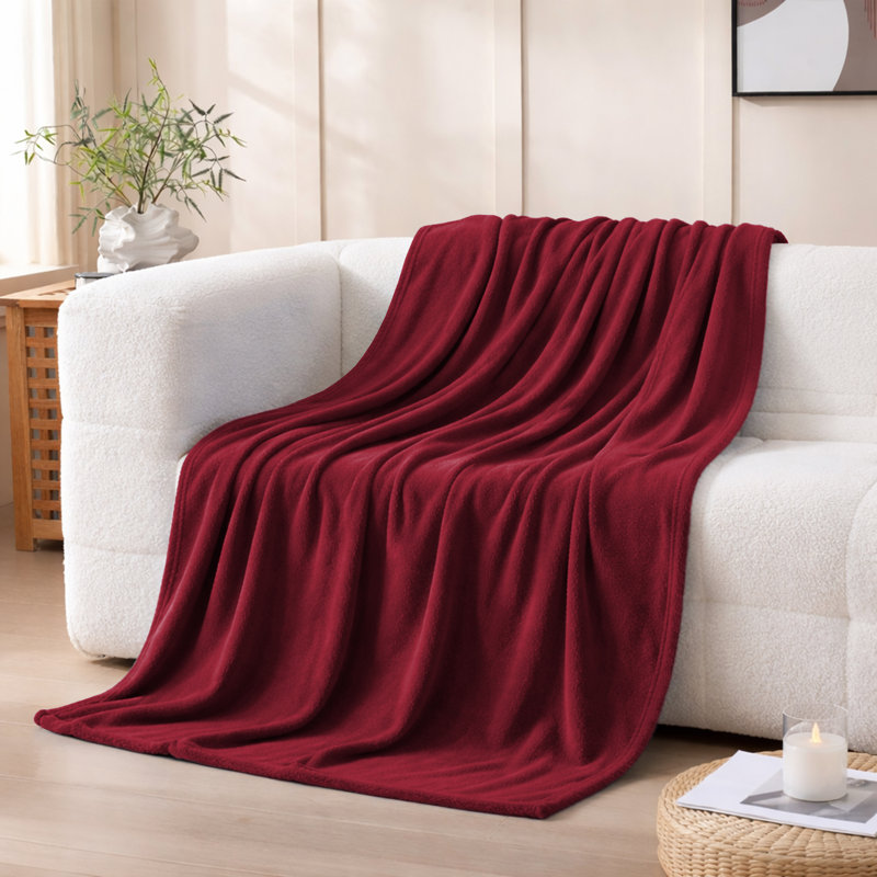 Couverture polaire en fausse fourrure de vison de luxe - peluche douce et réversible pour lit et canapé, Grand lit, Bourgogne