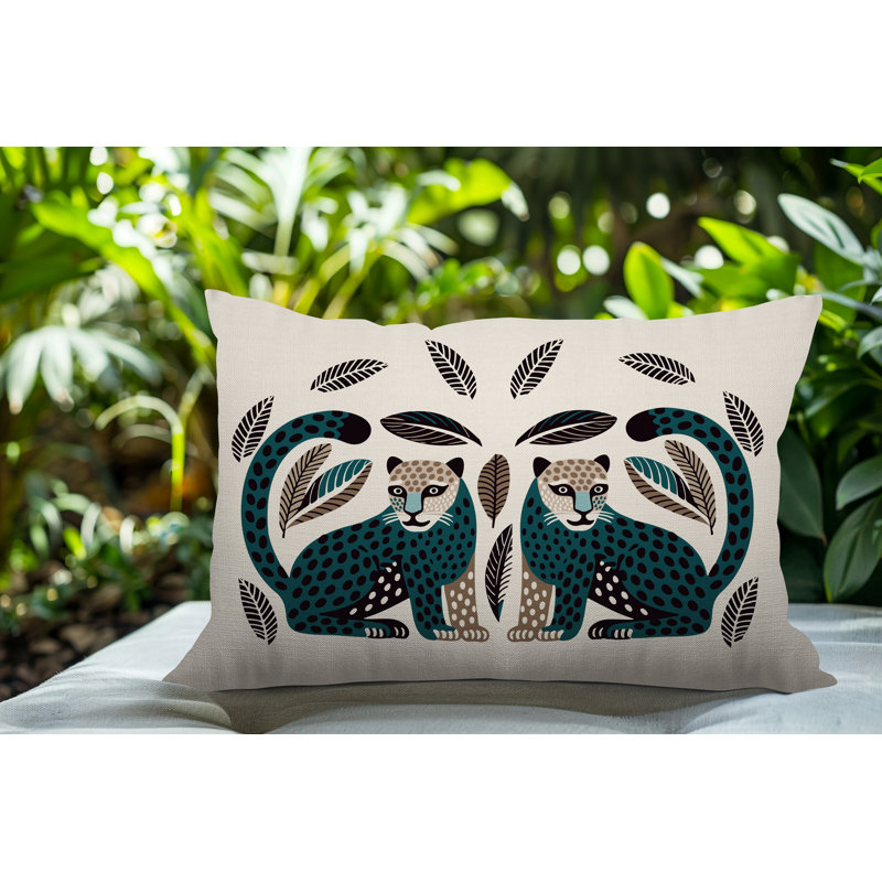 Coussin lombaire réversible Ayra Leopard, Rectangle H 14 po x l 20 po, Émeraude