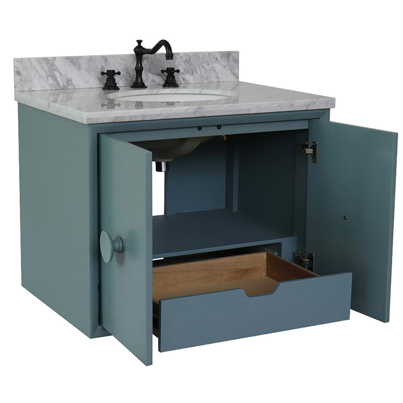 Crumley 31'' Single Bathroom Vanity with Top, Aqua Blue/White Carrara