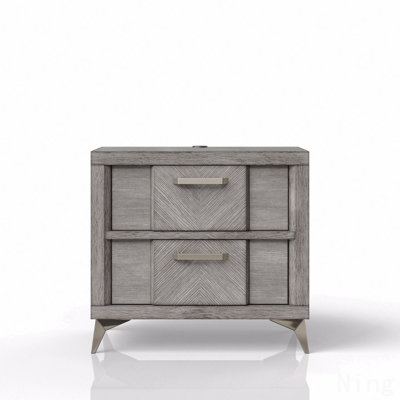 2-Drawer Nightstand In Gray Bookmatched Veneers