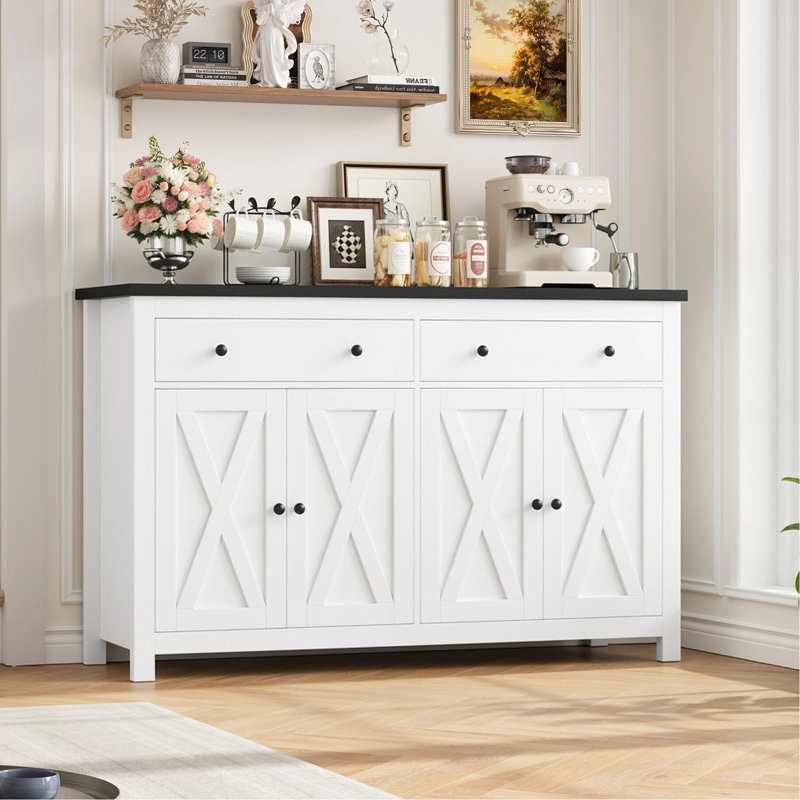 55.1'' Sideboard, White/Black