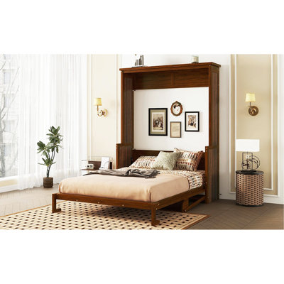 Grand lit escamotable en bois, lit escamotable mural peu encombrant, armoire murale, avec vérins à gaz, noyer