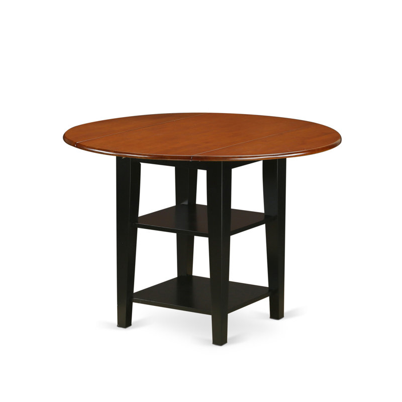 5 Piece Kitchen Table Set for 4 Includes a Round Dining Room Table with Dropleaf & Shelves and 4 Dining Chairs, Black & Cherry