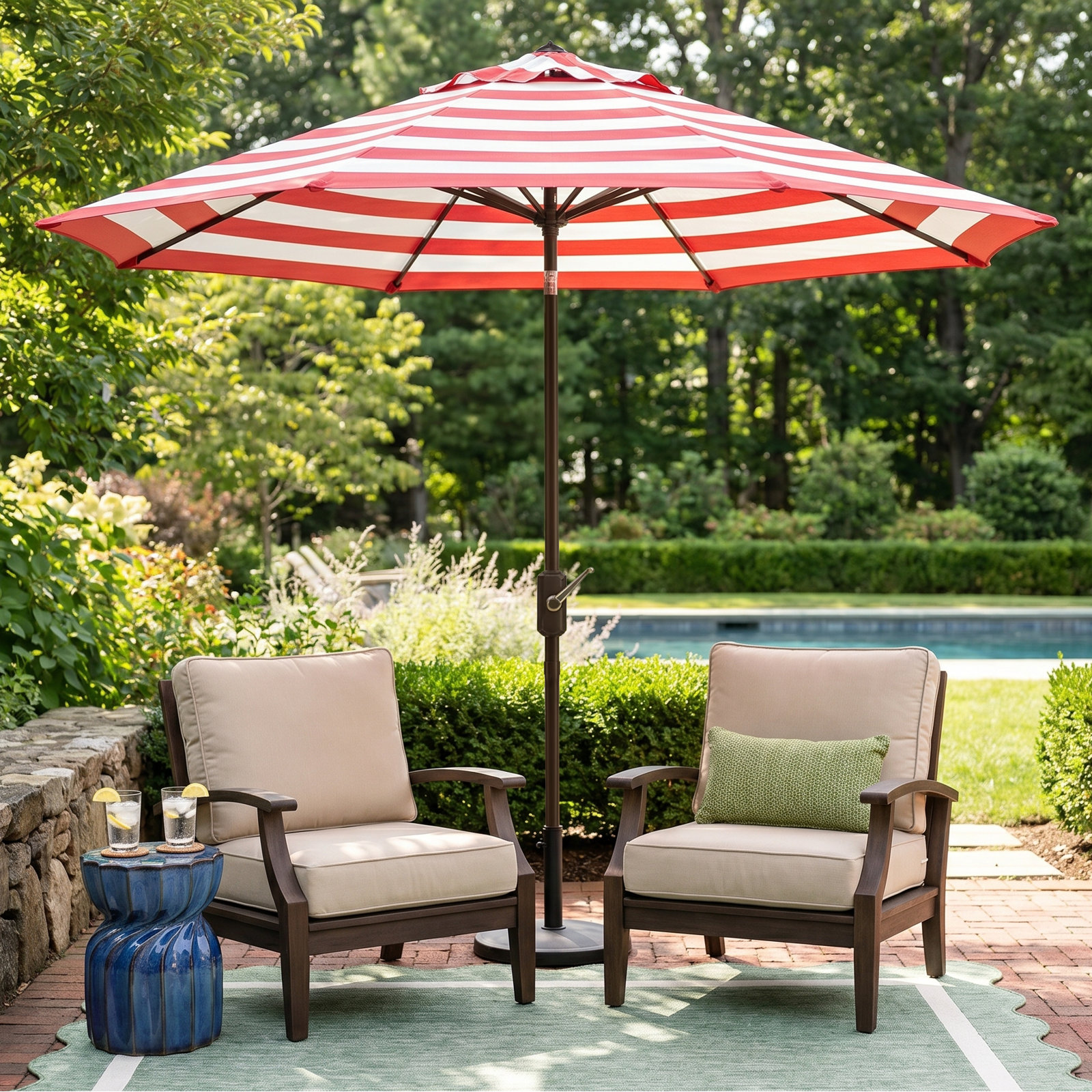 100.79'' Outdoor Umbrella, Red Stripe, Brown
