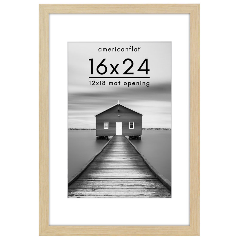 Americanflat Wide Moulding Picture Frame with Mat, Natural Oak, 16" x 24"