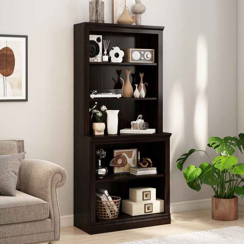 5 Tiers 72" Multi-Depth Bookcase, Cabinet Floor Standing Bookshelf, Dark Cherry