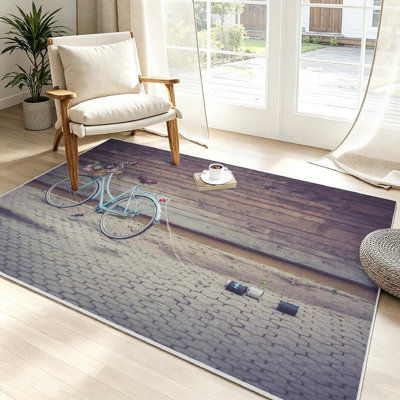 Clear Machine Washable,Bicycle with Barn Wood Freedom Indoor Area Rug