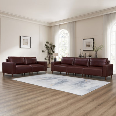 2-Piece Upholstered PU Leather Sofa & Loveseat Set for Living Room & Apartment