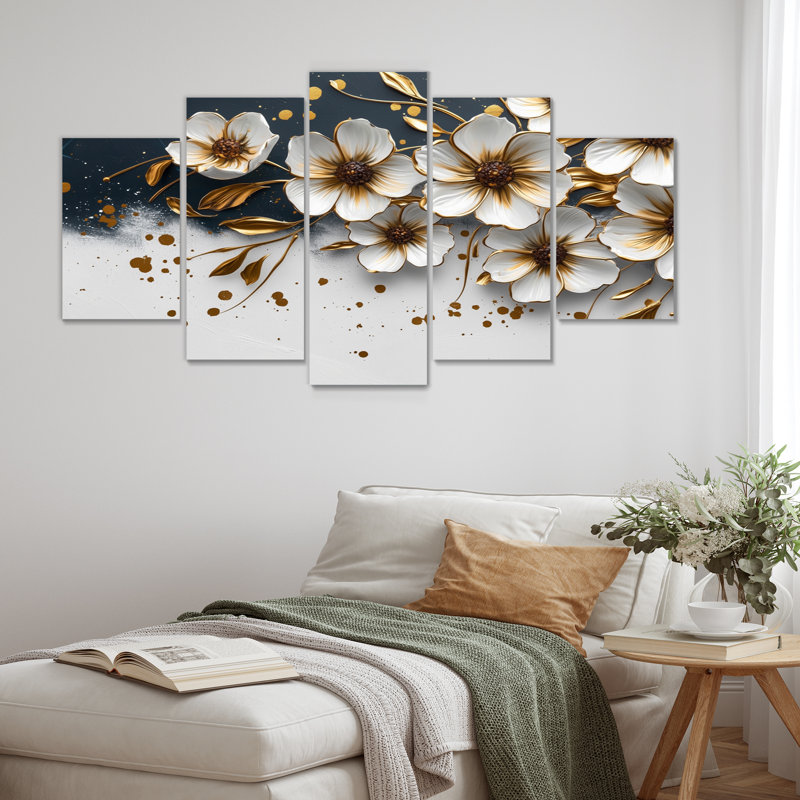 Ensemble de salon art mural blanc et bleu Meadow Charm II - Cornflowers