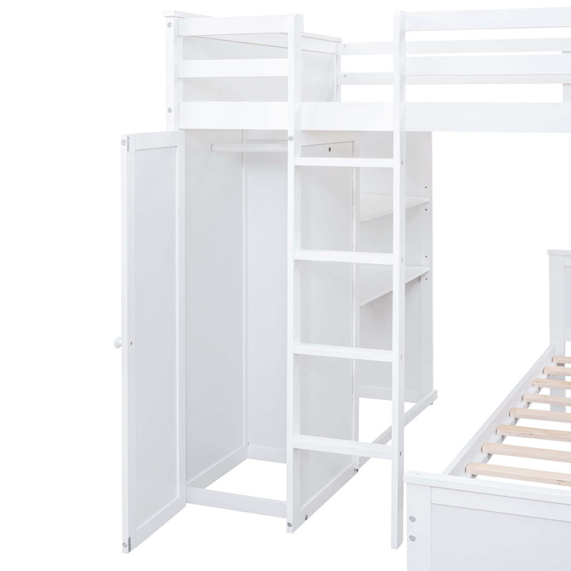 Lit mezzanine avec lit autonome, tablettes, bureau et garde-robe, Complète, Blanc