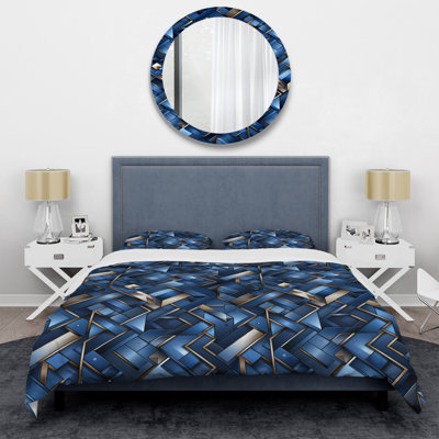 Ensemble de housse de couette Industrial Cobalt Tessellations Geometric