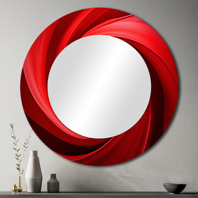 Red Perpetual Pulse Vortex - Abstract Spirals Mirror, Red Round Unique Wall Mirror, Printed Metal Art