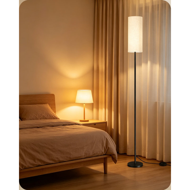 Ensemble de 2 lampes sur pied avec interrupteur au pied, lampe sur pied moderne pour salon, chambre à coucher, bureau, design minimaliste, base E26, abat-jour en lin, noir et beige