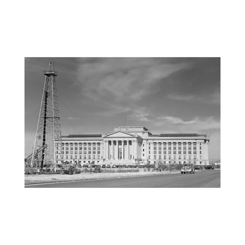 1940s Capitol Building With Oil Derrick In Foreground Oklahoma City Oklahoma USA - Wrapped Canvas Print