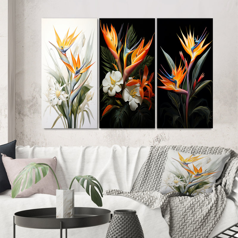 «Birds Of Paradise Paradise», 3 pièces, H 28 po x l 36 po, Toile tendue