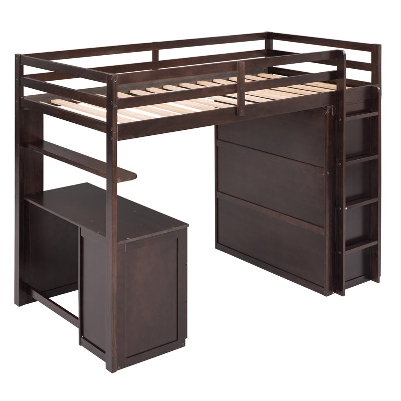 Lit mezzanine avec tiroirs, bureau et garde-robe