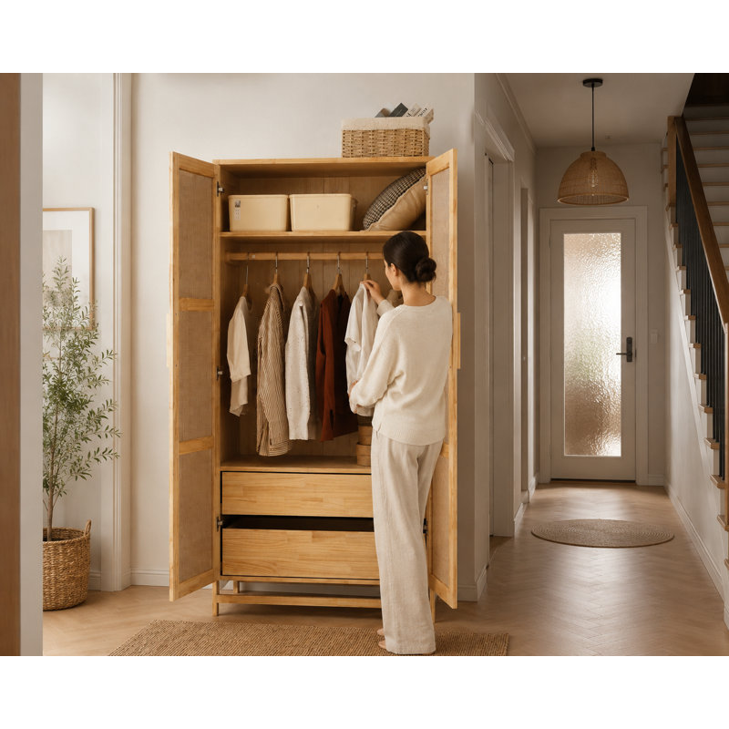 Portes d'armoire en bois massif Albertha, Naturel