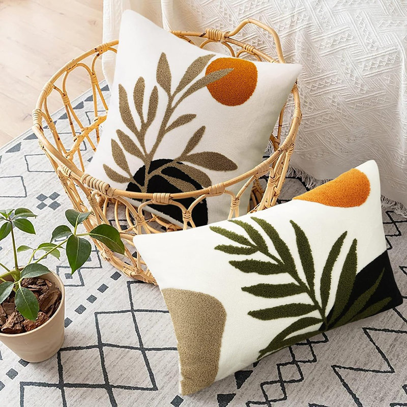 Throw Pillow Covers 12X20 Tufted Abstract..., White Floral, Rectangle 12"H x 20"W