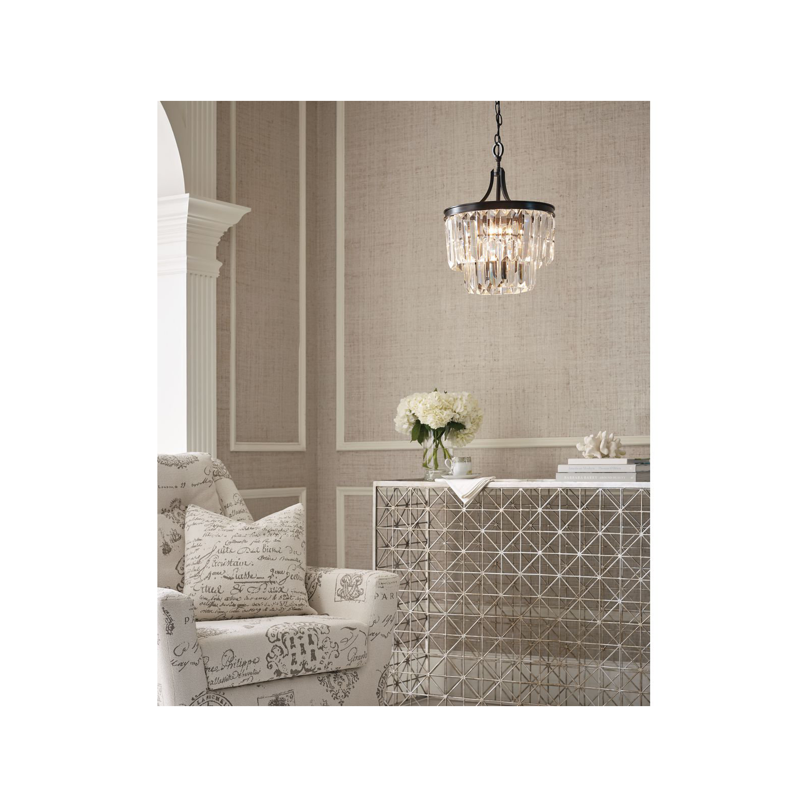 Galene 3 Light Glass Semi Flush Mount, Antique Bronze