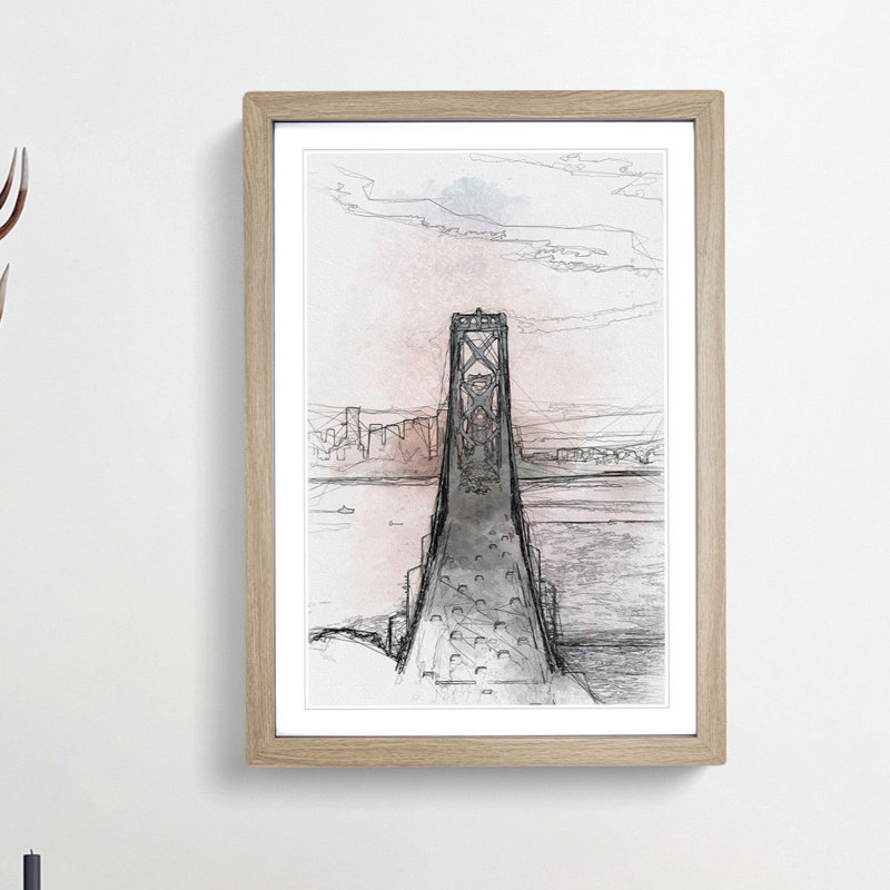 Bridge in San Francisco in Abstract - Picture Frame Graphic Art Print, 87cm H x 62cm W x 2cm D, Oak Framed