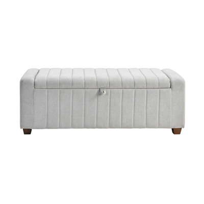 Modern Plywood Bench With Interior Storage And Gray Boucle Upholstery Foam Padded Base