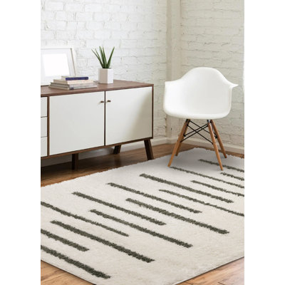 Tapis à poils longs en polypropylène blanc / vert Wassily